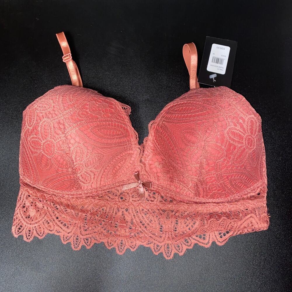 NWT Frederick's of Hollywood Finley Mauve Lace Wireless Bra Bralette Longline XL